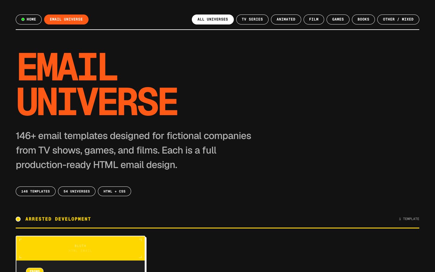 The Email Universe catalogue on the site